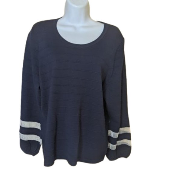 VINTAGE Black and White Sweater with Lanter Sleeve  LP (Large Petite) - Picture 1 of 4